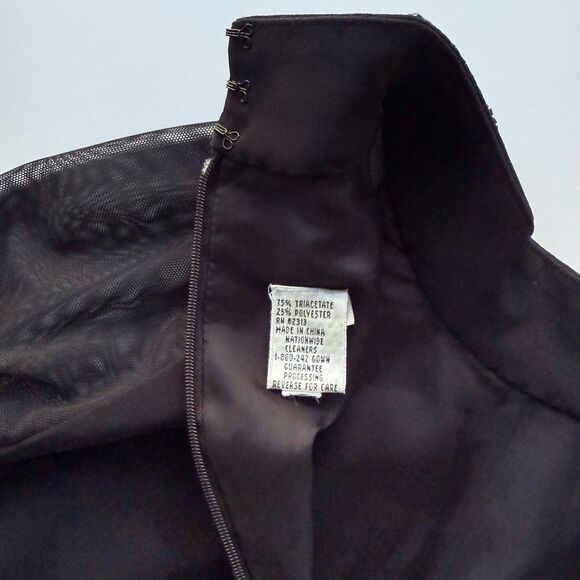 Vintage Black Tie Oleg Cassini Dress w/ Sheer Long Sleeves Beaded Detail Maxi - Picture 13 of 16